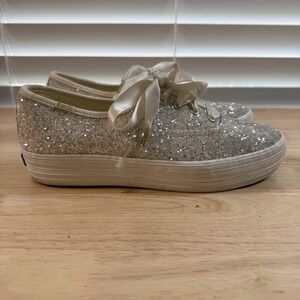 Keds X Kate Spade New York Triple Sneakers Women's White Glitter Lace-Up 7 Bride